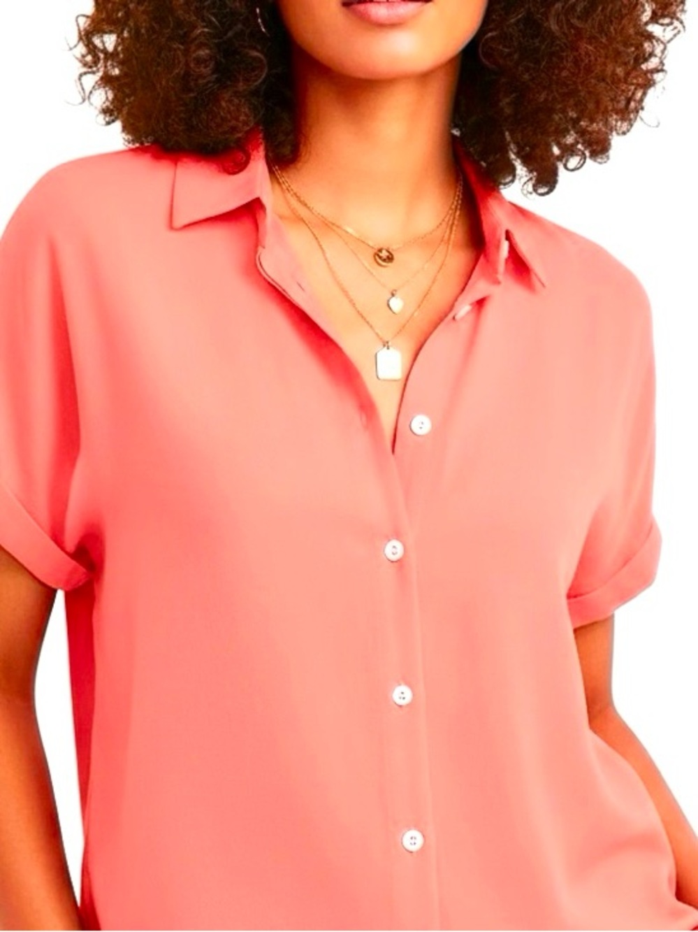 Short Sleeve Shirt V Neck Collared Button Down Shirt Tops Pockets NWOT Size M